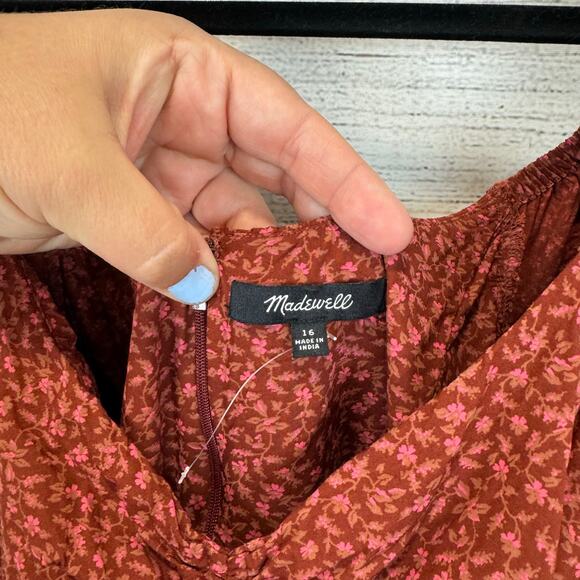 Madewell Women's Rust Floral Sweetheart Puff-Sleeve Midi Dress Size 16 - Picture 5 of 9